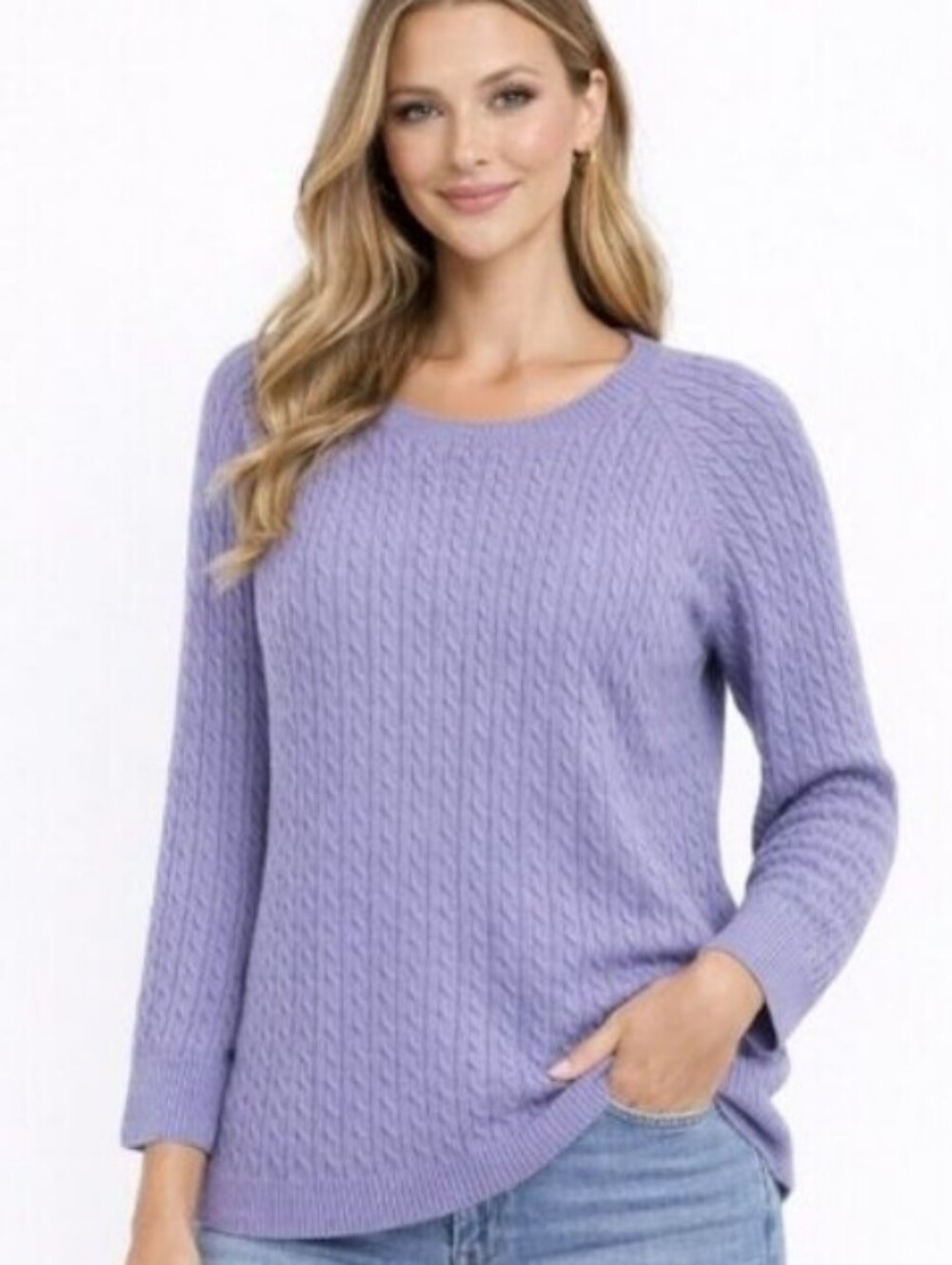 Preswick & Moore Lilac Purple Cable Knit Crewneck Sweater Size Petite Large
